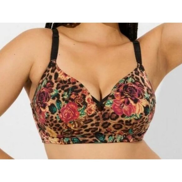 TORRID Curve 360 Back Smoothing Push Up Plunge Multicolor Animal Print Bra 44DDD - Picture 1 of 7